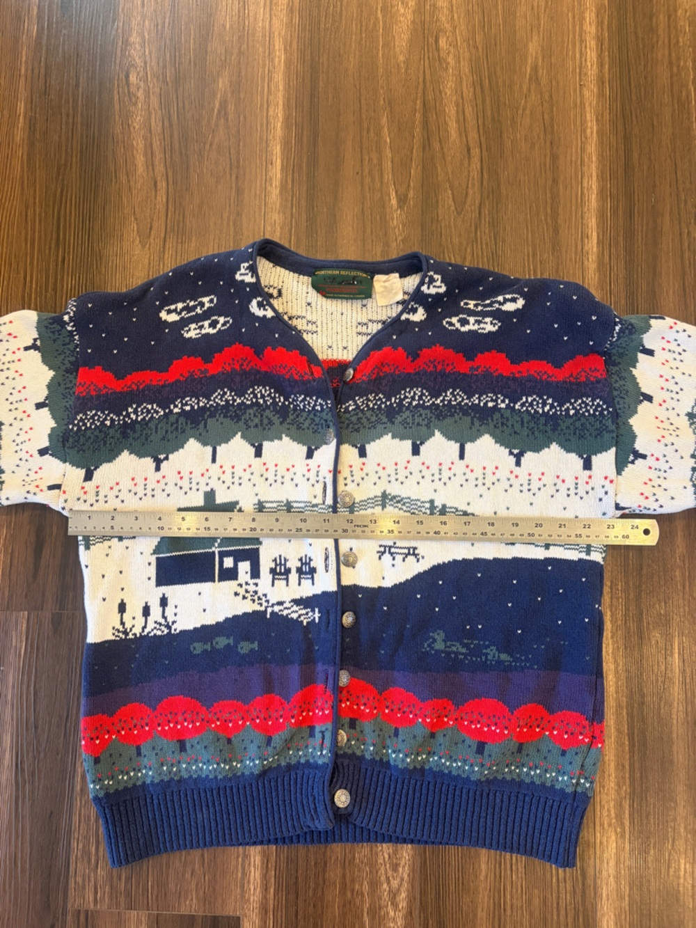 1990s Northern Reflections Navy, Cream & Red Fair Isle Village Cardigan - Picture 9 of 13